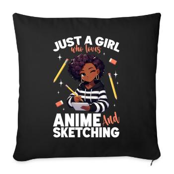 Juste une fille qui adore l’anime et dessine des otaku - Housse de coussin décorative 45 x 45 cm - noir - Devant