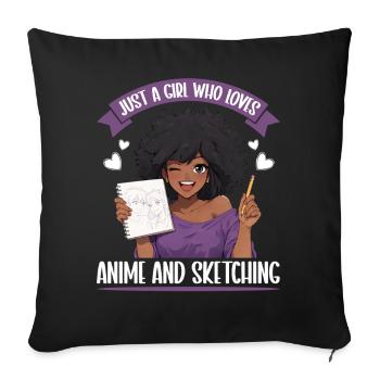 Juste une fille qui adore l’anime et dessine des otaku - Housse de coussin décorative 45 x 45 cm - noir - Devant