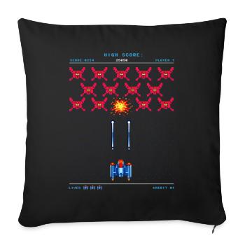 Arcade rétro années 80 Pixel Alien Gamer Vintage - Housse de coussin décorative 45 x 45 cm - noir - Devant