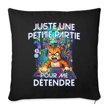 Gamer humour jeux vidéo console gaming chat énervé - Housse de coussin décorative 45 x 45 cm - noir - Devant
