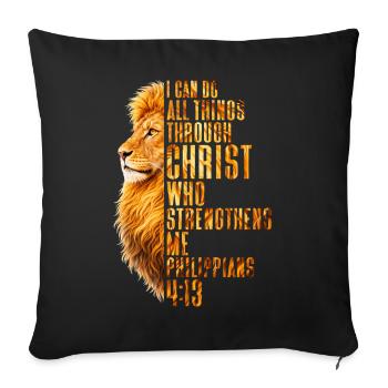 Je peux faire tout ce qui concerne Christ Sauveur Lion Christian - Housse de coussin décorative 45 x 45 cm - noir - Devant