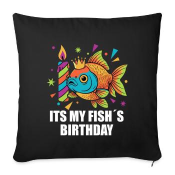 C’est le poisson rouge d’anniversaire de mon poisson - Housse de coussin décorative 45 x 45 cm - noir - Devant