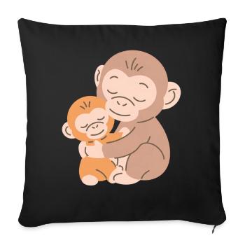Les singes s’embrassent : Mère et Bébé - Housse de coussin décorative 45 x 45 cm - noir - Devant