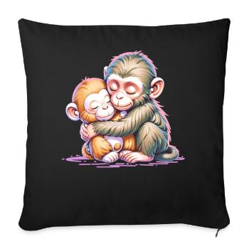Duo de Singes Câlins - Housse de coussin décorative 45 x 45 cm - noir - Devant
