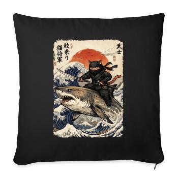 Chat Ninja, Guerrier et Combattant japonais, Requin - Housse de coussin décorative 45 x 45 cm - noir - Devant