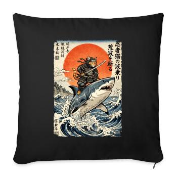 Chat Ninja, Guerrier et Combattant japonais, Requin - Housse de coussin décorative 45 x 45 cm - noir - Devant