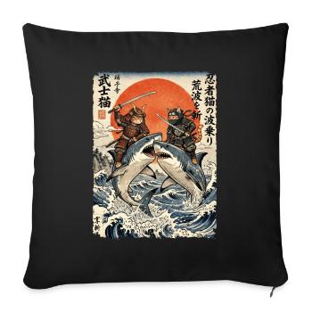 Samurai Katze, Ninja Katze, Hai, Japanisch - Sofakissenbezug 45 x 45 cm - Schwarz - Vorne