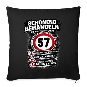 Traitez doucement Panneau de circulation 57 anniversaire - Housse de coussin décorative 45 x 45 cm - noir - Devant