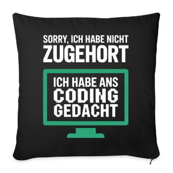 Gedanken statt Gehör am Pixelmonitor - Sofakissenbezug 45 x 45 cm - Schwarz - Vorne