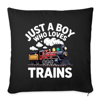 Juste un garçon qui adore les trains - Housse de coussin décorative 45 x 45 cm - noir - Devant