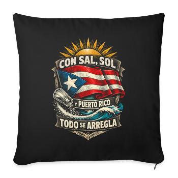 Puerto Rico Boricua Con Sal, Sol Todo Se Arregla - Sofakissenbezug 45 x 45 cm - Schwarz - Vorne