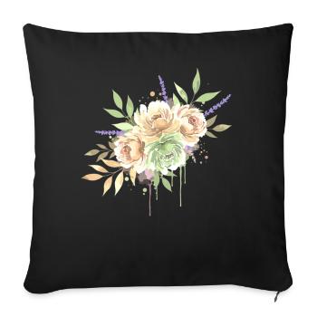 Bouquet floral aquarelle vintage - Housse de coussin décorative 45 x 45 cm - noir - Devant
