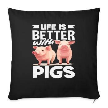 La vie est meilleure avec la ferme de cochons - Housse de coussin décorative 45 x 45 cm - noir - Devant