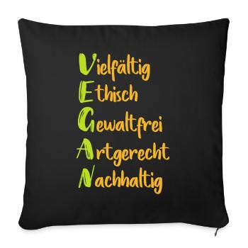 Vegane Werte: Vielfalt Ethik Nachhaltigkeit - Sofakissenbezug 45 x 45 cm - Schwarz - Vorne