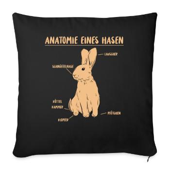 Hase Anatomie kawaii Beschreibung eines Hasen - Sofakissenbezug 45 x 45 cm - Schwarz - Vorne