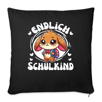Endlich Schulkind süßer Hase zur Einschulung - Sofakissenbezug 45 x 45 cm - Schwarz - Vorne