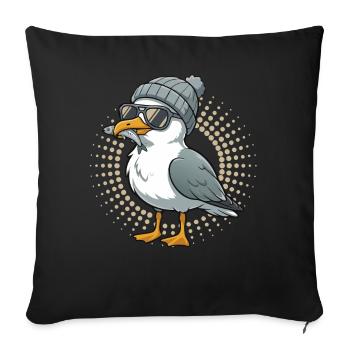 Moin seagull bird with cap and fish in mouth seagulls - Sofa pillowcase 17,3'' x 17,3'' (45 x 45 cm) - black - Front
