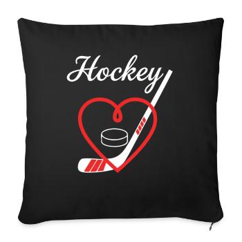 Eishockey Herz Puck Schläger - Sofakissenbezug 45 x 45 cm - Schwarz - Vorne