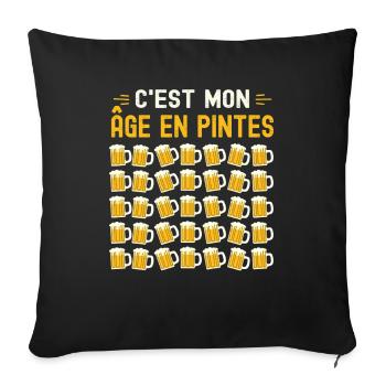 Mon Âge En Pintes 35 ans Humour Anniversaire Bière - Housse de coussin décorative 45 x 45 cm - noir - Devant