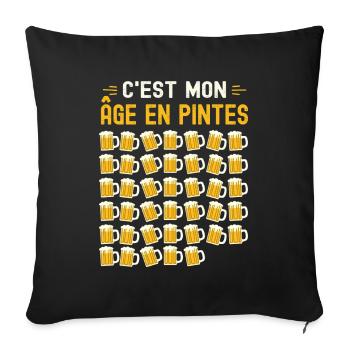 Mon Âge En Pintes 40 ans Humour Anniversaire Bière - Housse de coussin décorative 45 x 45 cm - noir - Devant