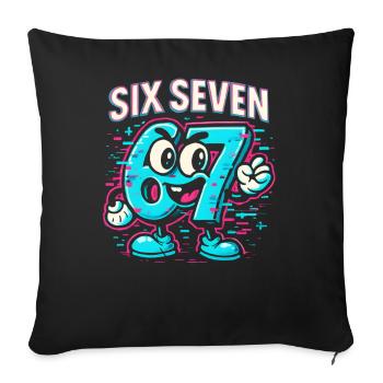 Six Seven 67 Meme Glitch Mascot Italian Brainrot - Sofa pillowcase 17,3'' x 17,3'' (45 x 45 cm) - black - Front