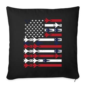 Jet Fighter USA Flag – Avion pilote - Housse de coussin décorative 45 x 45 cm - noir - Devant