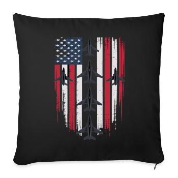 Jet Fighter USA Flag – Avion pilote - Housse de coussin décorative 45 x 45 cm - noir - Devant