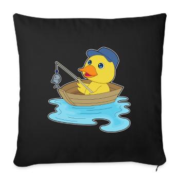 Ente Angler Fisch Angeln - Sofakissenbezug 45 x 45 cm - Schwarz - Vorne
