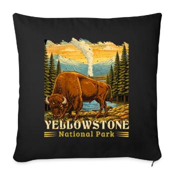 Camping de bisons du parc national de Yellowstone - Housse de coussin décorative 45 x 45 cm - noir - Devant
