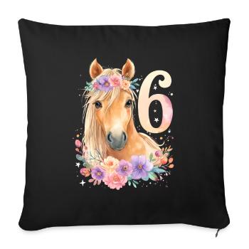 Anniversaire 6 Fille cheval 6 ans - Housse de coussin décorative 45 x 45 cm - noir - Devant