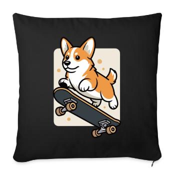 T-shirt Corgi Skateboard – Chien sur Skateboard - Housse de coussin décorative 45 x 45 cm - noir - Devant