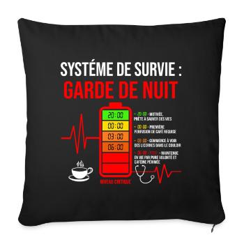 Garde de Nuit Batterie Faible Infirmière - Housse de coussin décorative 45 x 45 cm - noir - Devant