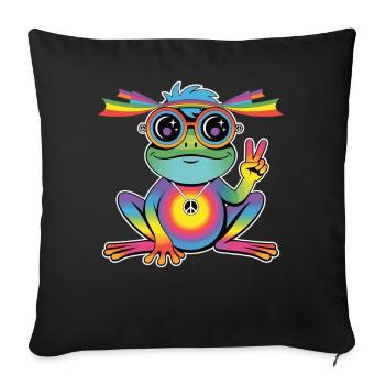 Hippie Frosch T-Shirt – Peace Regenbogen Frosch - Sofakissenbezug 45 x 45 cm - Schwarz - Vorne