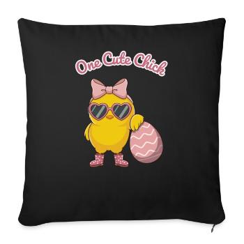 Cute chick with heart glasses - Sofa pillowcase 17,3'' x 17,3'' (45 x 45 cm) - black - Front