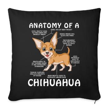 T-shirt Chihuahua Anatomie – T-shirt Dog Lover - Housse de coussin décorative 45 x 45 cm - noir - Devant