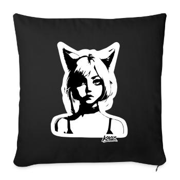 Portrait de silhouette de la fille aux oreilles de chat - Housse de coussin décorative 45 x 45 cm - noir - Devant