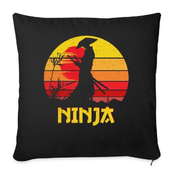 Silhouette de Ninja du Coucher de Soleil - Housse de coussin décorative 45 x 45 cm - noir - Devant