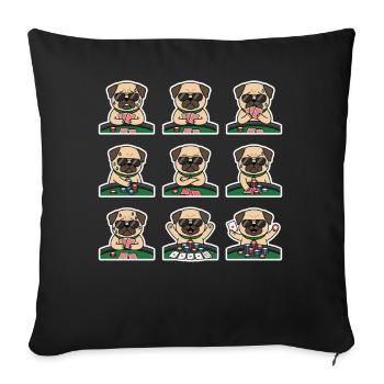 Lustiger Mops Poker Kartenspiel Hund - Sofakissenbezug 45 x 45 cm - Schwarz - Vorne
