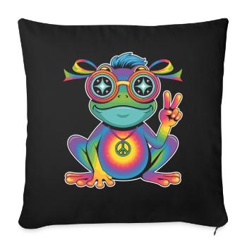 T-shirt grenouille Symbole de paix style hippie - Housse de coussin décorative 45 x 45 cm - noir - Devant