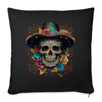Vibrant Sugar Skull in Floral Sombrero - Sofa pillowcase 17,3'' x 17,3'' (45 x 45 cm) - black - Front