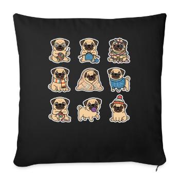 Suesser Mops Stricken Wolle Haekeln Hundeliebhaber - Sofakissenbezug 45 x 45 cm - Schwarz - Vorne