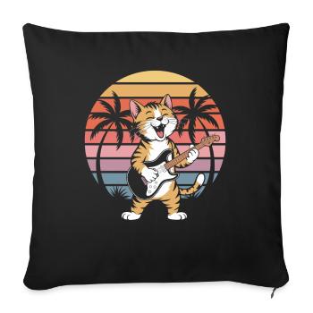 Beach cat with guitar in retro sunset - Sofa pillowcase 17,3'' x 17,3'' (45 x 45 cm) - black - Front