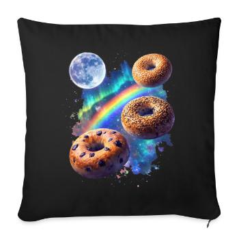 Cosmic donuts over rainbow space - Sofa pillowcase 17,3'' x 17,3'' (45 x 45 cm) - black - Front