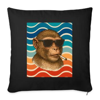 Sunglasses monkey in retro wave pattern - Sofa pillowcase 17,3'' x 17,3'' (45 x 45 cm) - black - Front