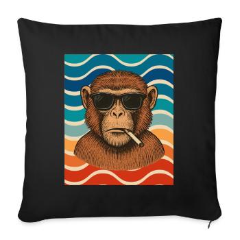 Chimpanzé des vagues avec lunettes de soleil - Housse de coussin décorative 45 x 45 cm - noir - Devant