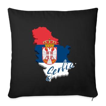 Carte avec le drapeau de la Serbie, j’adore la Serbie - Housse de coussin décorative 45 x 45 cm - noir - Devant