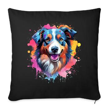 Colorful Splash Art Australian Shepherd Dog - Sofa pillowcase 17,3'' x 17,3'' (45 x 45 cm) - black - Front