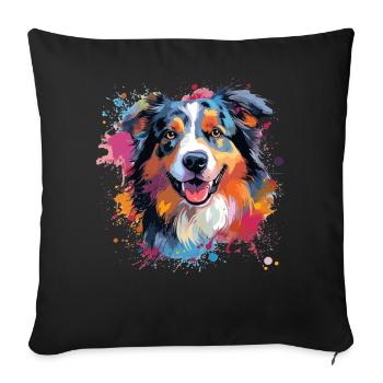 Art coloré de chien du Berger australien - Housse de coussin décorative 45 x 45 cm - noir - Devant