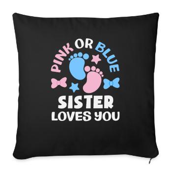 Révélation du sexe de la sœur rose ou bleue - Housse de coussin décorative 45 x 45 cm - noir - Devant