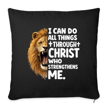 Lion de la Force par le Christ - Housse de coussin décorative 45 x 45 cm - noir - Devant